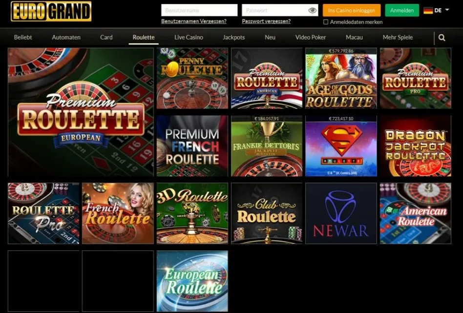 Eurogrand Casino Slots und Live-Spiele von Playtech im Überblick